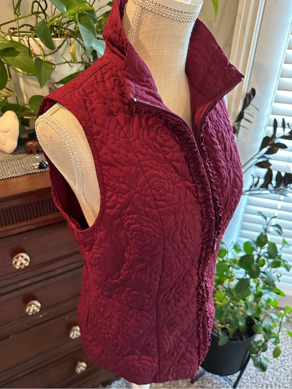 Quilted Sleeveless Vest in Deep Burgundy